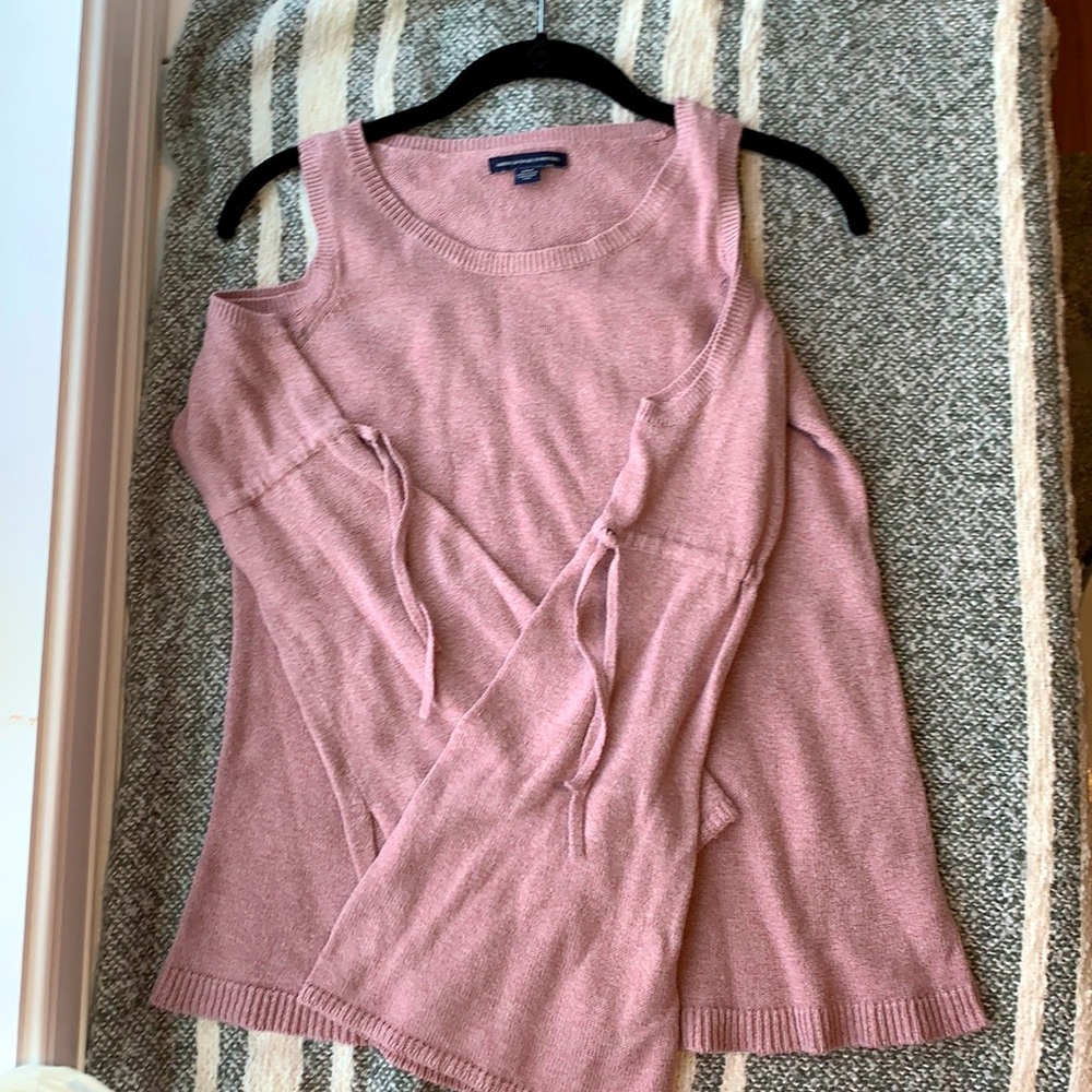 American eagle blush open shoulder sweater size small